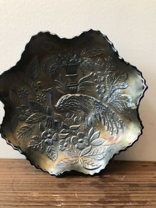 Rare Antique Early 1900s Fenton Peacock & Urn Carnival Art Glass Ruffled