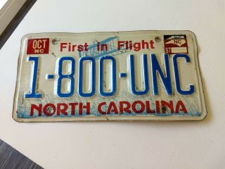 Rare Vintage North Carolina 1 - 800 - Unc License Plate First In Flight Metal