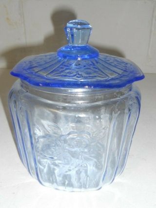 Vtg Mayfair Open Rose Blue Depression Glass Biscuit Cookie Jar Rare