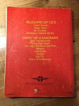 RARE VINTAGE OZZY OSBOURNE GUITAR VOCAL TABLATURE SHEET MUSIC SONGBOOK RHOADS 2