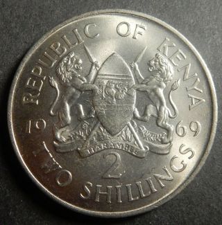 Kenya 2 Shillings 1969 Top Grade Rare