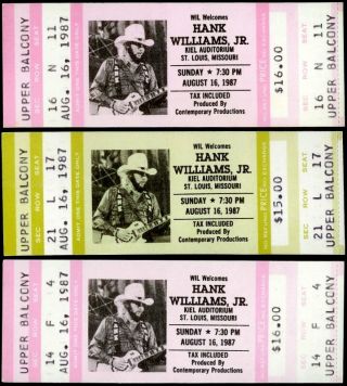 3 Hank Williams Jr.  Bocephus Rare Concert Tickets 1987 Country Music