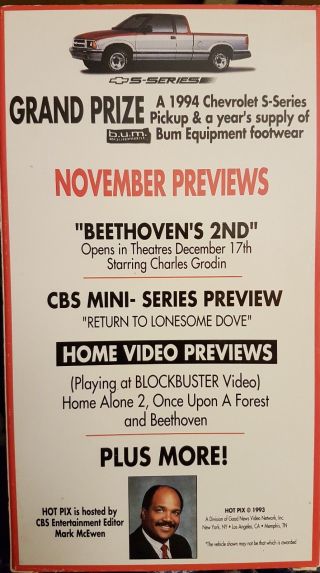 November 1993 Blockbuster Hot Pix Promo VHS Beethoven ' s 2nd CBS RARE 2