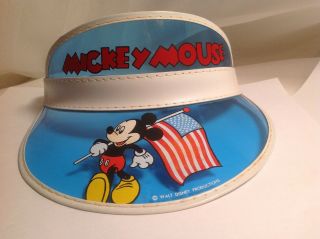 Vintage Visor Hat Walt Disney Productions Rare Patriotic Mickey Mouse W/ Us Flag