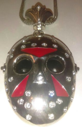 Jason Voorhees Iced Out Hockey Mask Pendant Friday The 13th Rare Horror W/ Chain