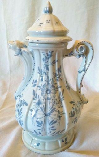 Rare Vintage Italian Majolica Pitcher Blue & White Floral Made In Italy