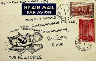 Canada Montreal 1939 Rare Airmail Ffc To Eire With 2 Values