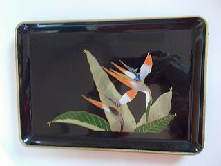 Vtg Otagiri Japan Bird Of Paradise Wood Lacquerware Tray Serving Plate Rare