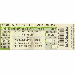 Van Halen Full Concert Ticket Stub Boston Ma 10/30/07 Td Banknorth Garden Rare
