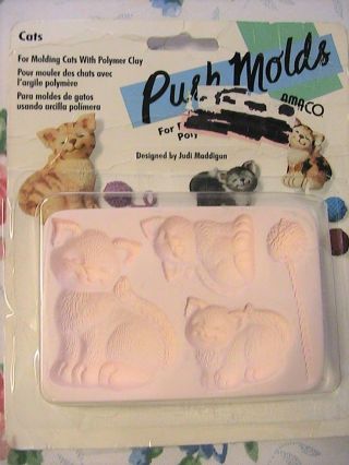 Cats Amaco Polymer Clay Plastic Fimo Mold Judi Maddigan Rare Oop Nip