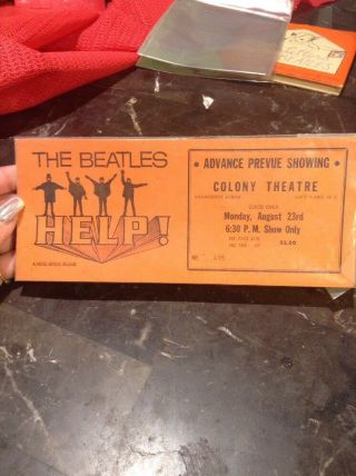 Rare 1965 - The Beatles - Help Movie Advance Prevue Premier Picture Ticket Stub