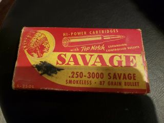 Rare Vintage Savage (indian Head).  250 - 3000 Savage Bullet Ammo Box Empty