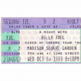 Billy Joel Concert Ticket Stub York 10/6/93 Msg River Of Dreams Tour Rare