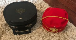 Rare Vintage Mason Masonic Sheiners Fraternal Hat & Box Case 7 1/4 Must C