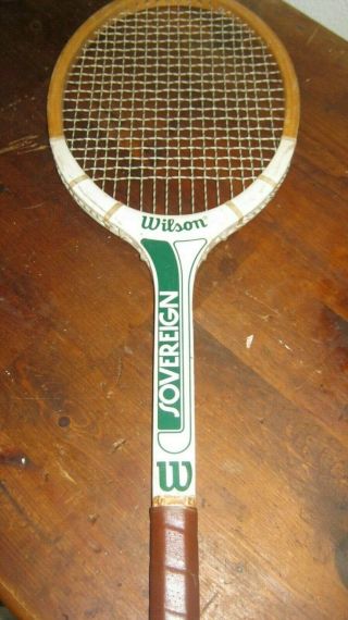 Wilson Wooden Tennis Racket Sovereign Green White 4 1/4 - Rare -
