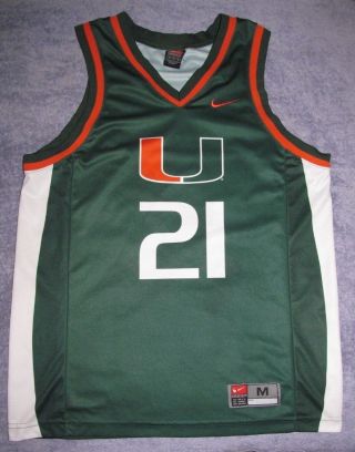 Miami Hurricanes 21 Green Nike Basketball Jersey Men M Rare