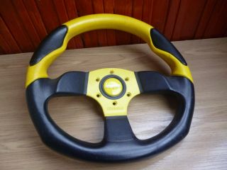 Rare Tuning Momo Black & Yellow Leather Steering Wheel 32cm Made In Italy