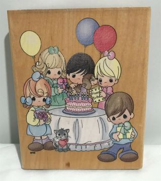 Stampendous Precious Moments Birthday Party Dog Cat Rubber Stamp Rare