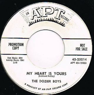 Dozier Boys My Heart Is Yours U.  S.  Apt 45rpm_rare 1958 R&b_doo Wop