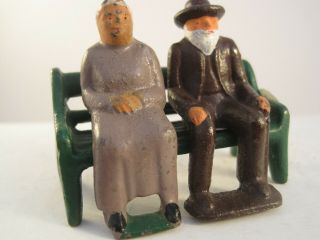 Rare Grey Iron Barclay Manoil Old Man/woman On Bench Train 98