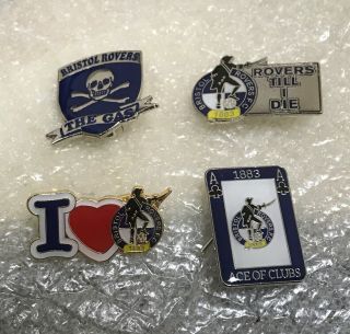 Very Rare Set Of 4 X Bristol Rovers Supporter Enamel Badges P&p Wear Proud