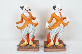 2 Vintage The Toscany Clown Circus Collectable Hand Painted Book Ends ? Rare Old