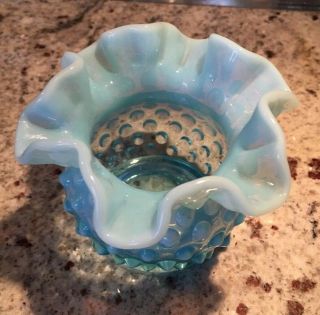 Vintage Fenton Blue Opalescent Glass Hobnail Small RARE Mini Vase 3 in 3853 2 2