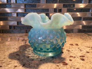 Vintage Fenton Blue Opalescent Glass Hobnail Small RARE Mini Vase 3 in 3853 2 3