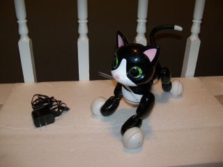 Zoomer Kitty Interactive Cat Black White Green Eyes Rare Spinmaster Toy