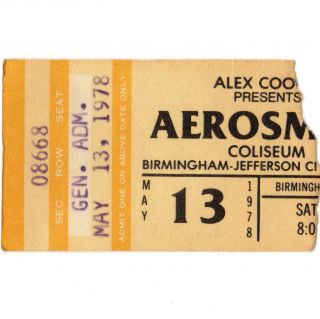 Aerosmith Concert Ticket Stub Birmingham Alabama 5/13/78 Draw The Line Tour Rare