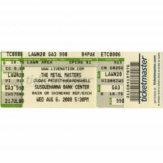 Judas Priest & Motorhead Concert Ticket Stub Camden Nj 8/6/08 Susquehanna Rare