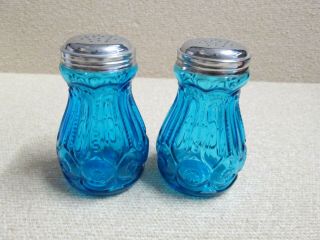 Rare Moon And Stars Colonial Blue Le Smith Glass Salt And Pepper Shakers S&p 