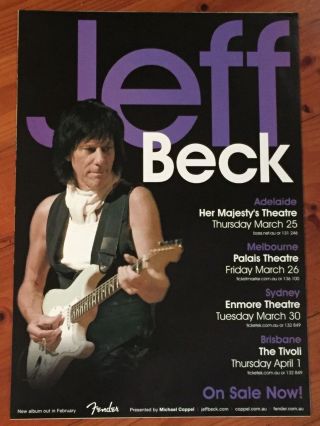 Jeff Beck : Rare Australian Promo Concert/tour/gig Poster