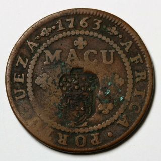 1763 Angola Macuta Countermarked Over Half Macuta Coin Km 50.  1 Rare