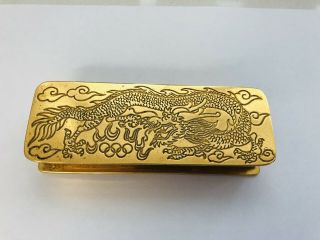 Rare Gold Brass Chinese Dragon Beijing China Olympic Games Jewellery Pill Box