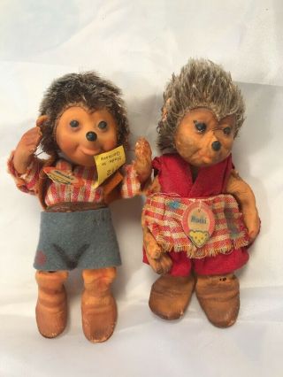 Set Of 2 Vintage Steiff Hedgehog Dolls Macki & Mucki W/ Tags 712m & 712b Rare