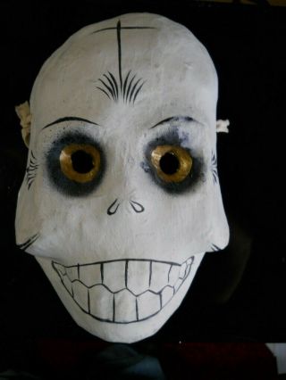 Vintage Paper Mache Skeleton Halloween Mask Very Old Hand Made Wow Rare