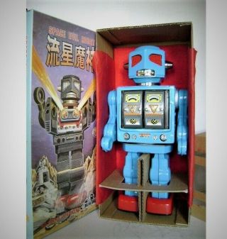 Rare Space Evil Blue Robot Metal House Japan Mib
