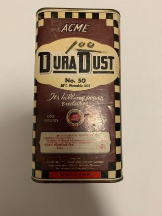 Rare Vintage Acme Duradust No.  50 One Pound Net Weight Bug Killer 50 Ddt