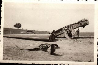 1 Rare Ww2 Photo Balled Up Crashed Heinkel He - 111 Luftwaffe Bomber Kg
