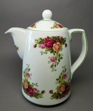 Royal Albert Old Country Roses White Green Trim Coffee Pot 5 Cup - Rare
