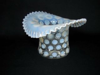 Rare Fenton Large 6 " X 9 " French Opalescent Coin Spot Ruffled Hat Vase
