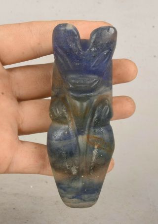 4 " Good Rare Chinese Hongshan Culture Old Blue Crystal Sun God Amulet Pendant