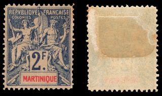 Martinique - 1899 - 2 Fr.  Blue.  Hinged.  Yvert 50 & Rare.