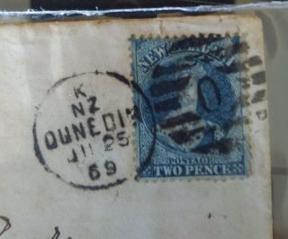 Very rare Zealand Fullfaced Queen FFQ Chalon 2d on cover 1869 2