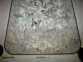Very Rare Vintage 1973 Doodle Art Poster Butterflies by Moira 3