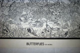 Very Rare Vintage 1973 Doodle Art Poster Butterflies by Moira 4