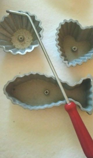 Timbales Rosette Pastry Iron Mold Set Shell Flower & Rare 5 " Fish 4 Pc Set