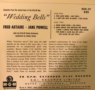 Rare - Fred Astaire,  Jane Powell - Wedding Bells - MGM 45 RPM - Made in UK 2