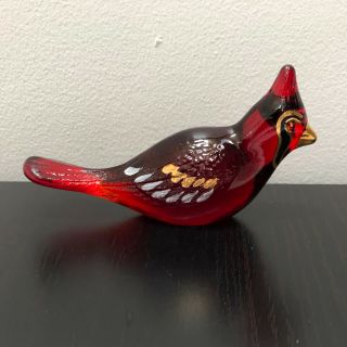 Fenton Art Glass Gilded Amber Cardinal Bird Figurine Rare